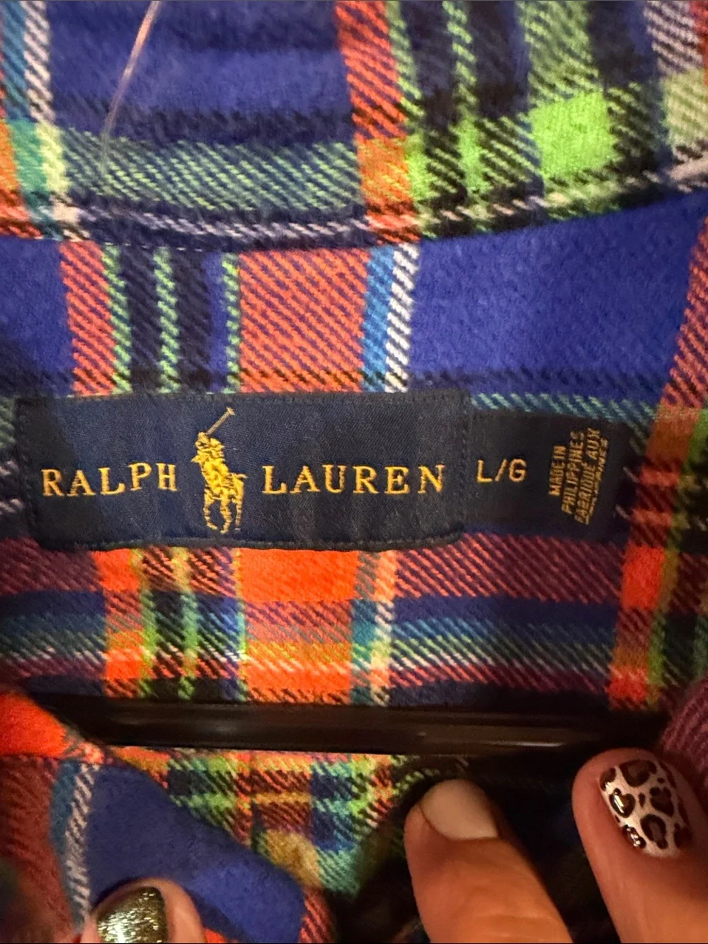Polo by Ralph Lauren Blue Orange Green Plaid Button-Down Flannel feel Shirt